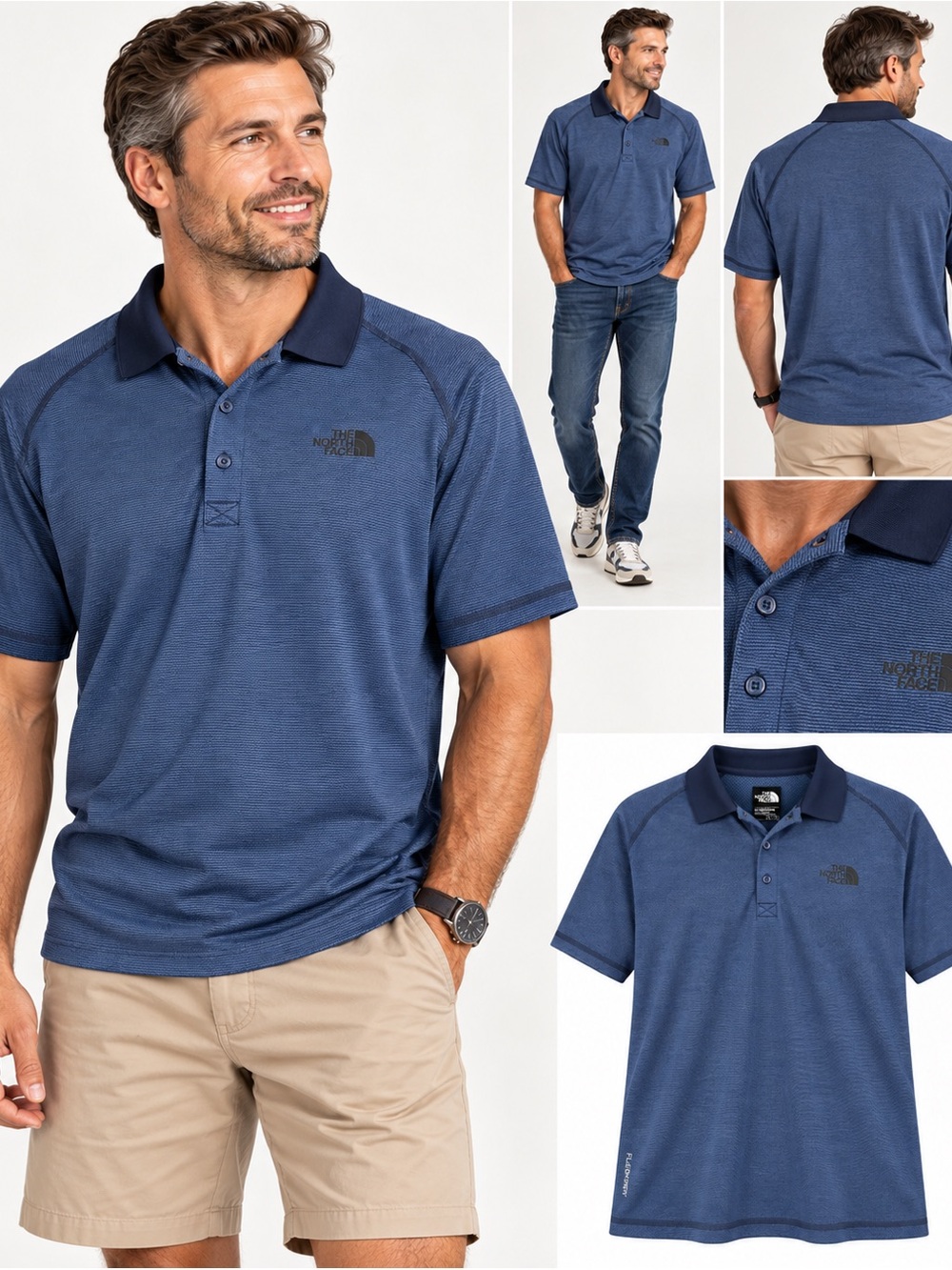 The North Face Men's Heather Navy Polo with Dark Collar